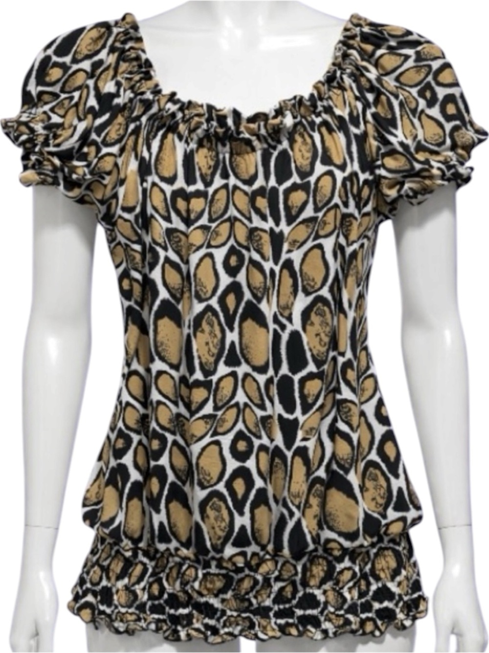 Y2K New Woman Design leopard print puff sleeve blouse